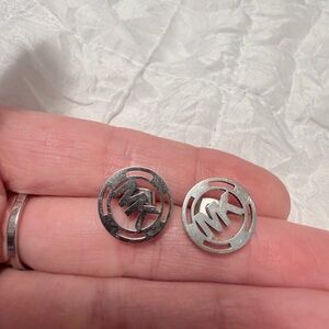 Michael Kors Silver MK Cutout Round Stud Earrings
